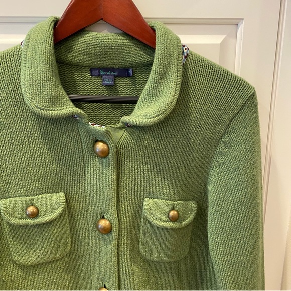 Boden 90s Wool Green Cardigan Coat Blazer Brass Buttons Retro Preppy Classy 10 M - Picture 2 of 7